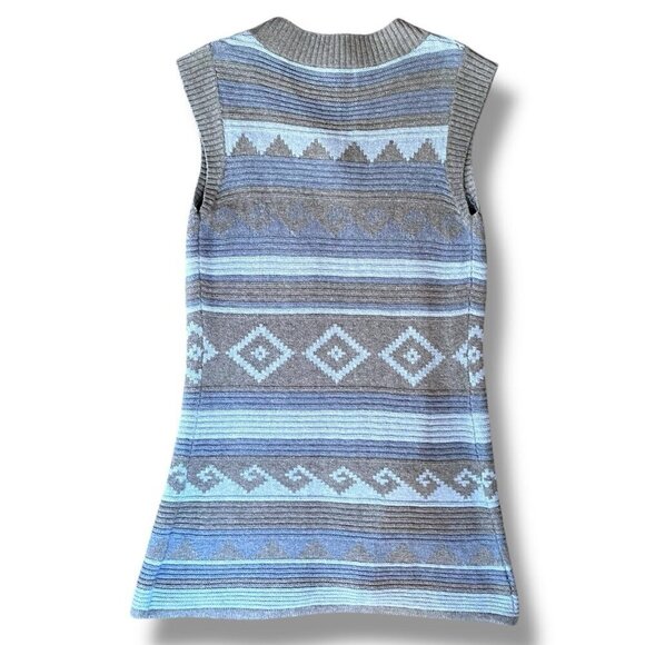 Twist Womens Sweater Vest Sz Medium Blue Gray Boho Longline Wool Southwestern - Picture 4 of 6